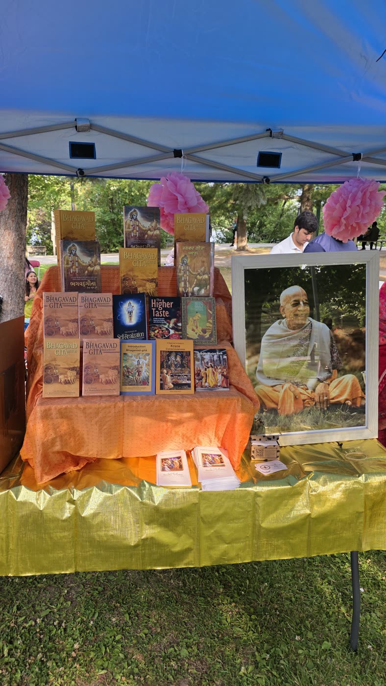Śrīla Prabhupāda's books on display at the festival table